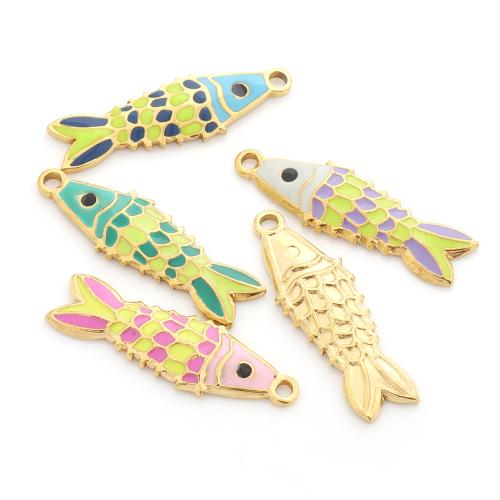 Stainless Steel Animal Pendants, 304 Stainless Steel, Fish, gold color plated, DIY & enamel, more colors for choice, 8.50x26mm, 10PCs/Bag, Sold By Bag
