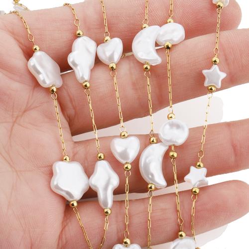 Decorative Beaded Chain, 304 Stainless Steel, with Plastic Pearl, gold color plated, DIY, more colors for choice, 5m/Bag, Sold By Bag