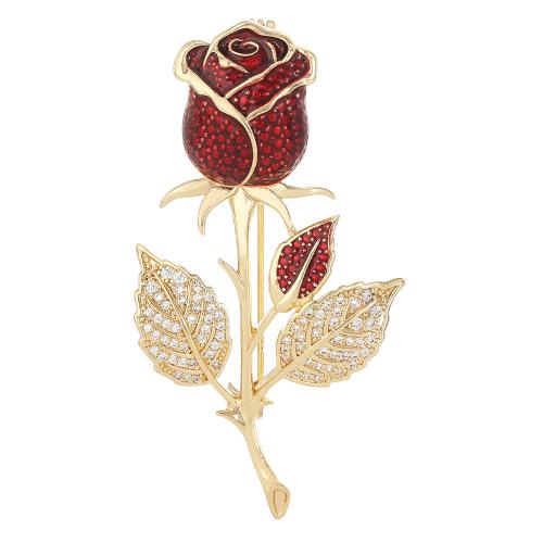 Strass Brosche, Messing, Rose, plattiert, Modeschmuck & für Frau & mit Strass, goldfarben, verkauft von PC