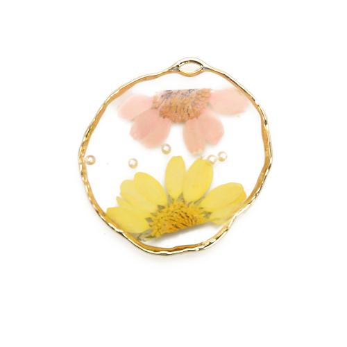 Brass Pendant, with Dried Flower & Resin & Plastic Pearl, plated, DIY, mixed colors, nickel, lead & cadmium free, 33.64x4.40x35.81mm, Sold By PC