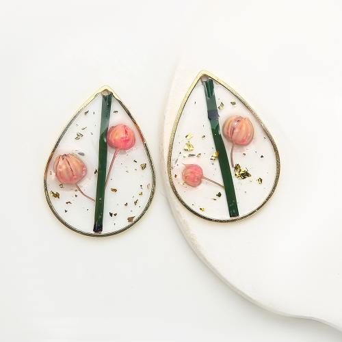 Brass Pendant, with Dried Flower & Resin, Round, plated, DIY & gold foil, mixed colors, nickel, lead & cadmium free, 25.79x5.98x34.79mm, Sold By Pair