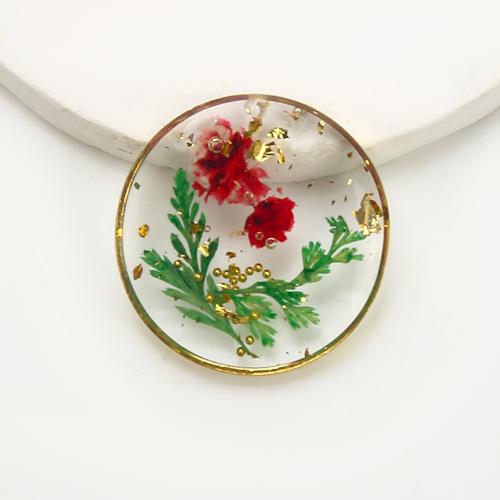 Brass Beads, with Dried Flower & Resin, Round, plated, DIY & gold foil, mixed colors, nickel, lead & cadmium free, 29.65x3.92x30.31mm, Inner Diameter:Approx 1mm, Sold By PC