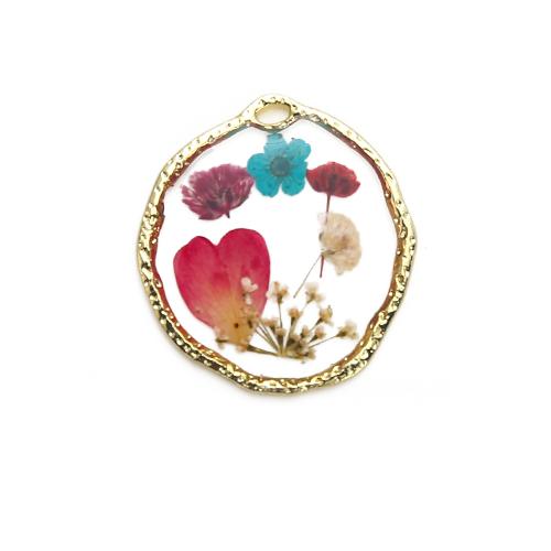 Brass Pendant, with Dried Flower & Resin, plated, DIY, mixed colors, nickel, lead & cadmium free, 31.42x2.65x33.83mm, Sold By PC