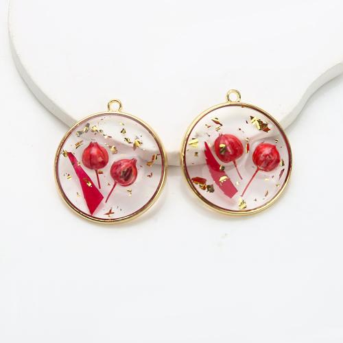 Brass Pendant, with Dried Flower & Resin, plated, DIY & gold foil, mixed colors, nickel, lead & cadmium free, 29.59x6.75x32.70mm, Sold By Pair