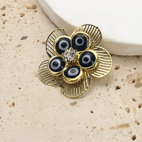 Evil Eye Earrings, Brass, with Resin, Flower, plated, fashion jewelry & with rhinestone, mixed colors, nickel, lead & cadmium free, 23.09x5.52x23.10mm, Sold By Pair