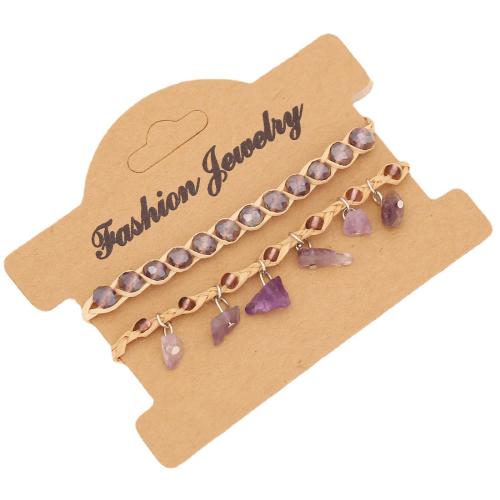 Piedras preciosas Pulsera, con Paja & aleación de zinc, con 2inch extender cadena, hecho a mano, diferentes materiales para la opción & para mujer, longitud:aproximado 7 Inch, Vendido por Set