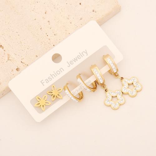 acero inoxidable 304 Aretes, chapado en color dorado, diferentes estilos para la opción & para mujer & con diamantes de imitación, 70x50mm, Vendido por Set