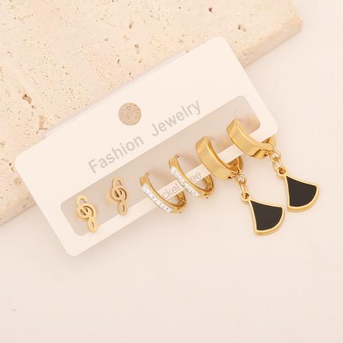 acero inoxidable 304 Aretes, chapado en color dorado, tres piezas & diferentes estilos para la opción & para mujer & esmalte & con diamantes de imitación, 70x50mm, Vendido por Set