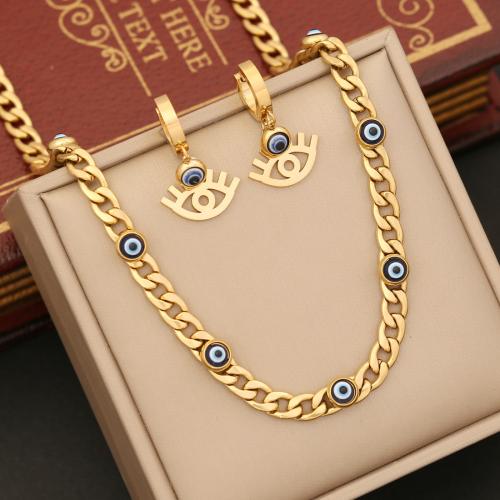 304 Stainless Steel Jewelry Set, Eye, gold color plated, different styles for choice & for woman & enamel, Sold By PC