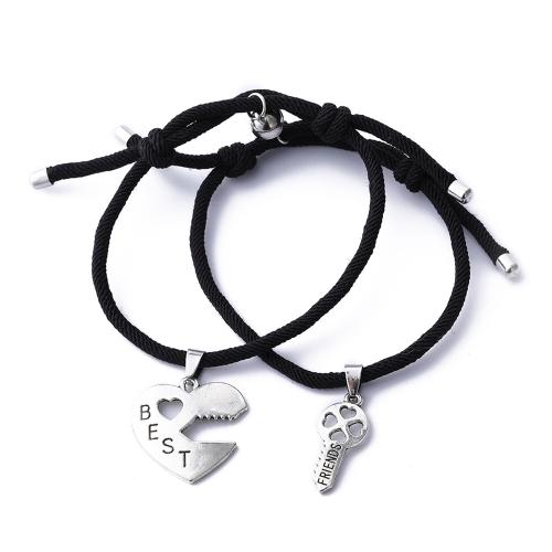 aleación de zinc Pulsera de pareja, con cordón poliéster, chapado, con magnético & diferentes estilos para la opción & para la pareja, longitud:aproximado 6-10 Inch, Vendido por Set
