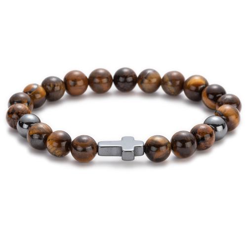 Gemstone Bracelet, with Tibetan Style, Cross, handmade, different materials for choice & Unisex, beads length 8mm, Length:Approx 7.48 Inch, Sold By PC