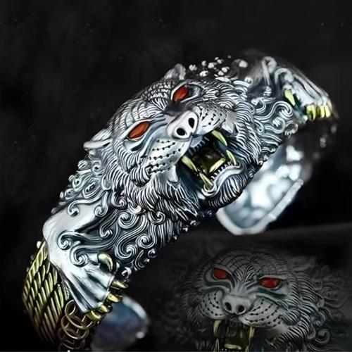 Tibetan Style Cuff Bangle, Tiger, Carved, vintage & for man, Inner Diameter:Approx 60mm, Sold By PC