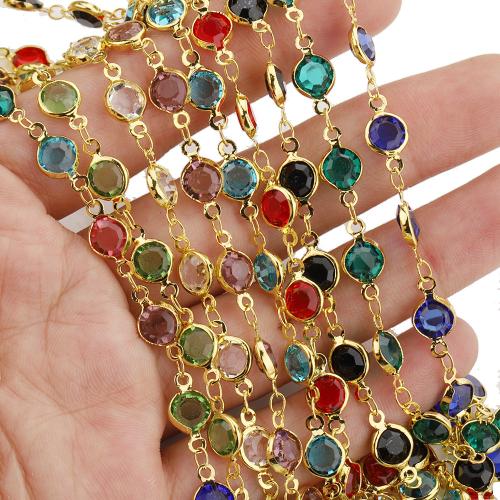 Stainless Steel Jewelry Chain, 304 Stainless Steel, with Rhinestone, gold color plated, DIY, more colors for choice, 6.6mm, 2m/Bag, Sold By Bag