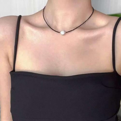 Freshwater Pearl Brass Necklace, with Spinel & Freshwater Pearl, Baroque, gold color plated, fashion jewelry, more colors for choice, nickel, lead & cadmium free, 2-13mm, Length:42 cm, Sold By PC