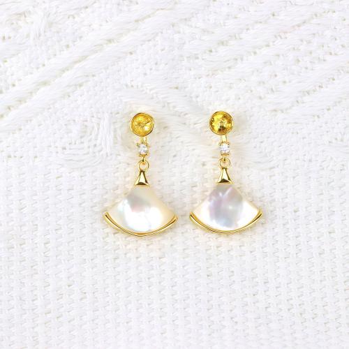 Brass Earring Drop Component, White Shell, with Brass, gold color plated, DIY, more colors for choice, nickel, lead & cadmium free, Sold By Pair