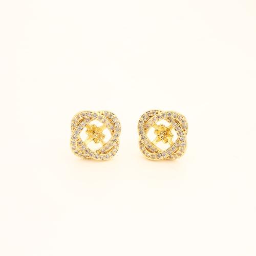 Brass Earring Stud Component, DIY & micro pave cubic zirconia & hollow, more colors for choice, 12x12x15mm, Sold By Pair