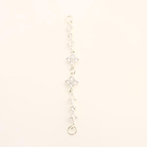 Brass Extender Chain, DIY & micro pave cubic zirconia, silver color, 70x7.50x3mm, Sold By PC