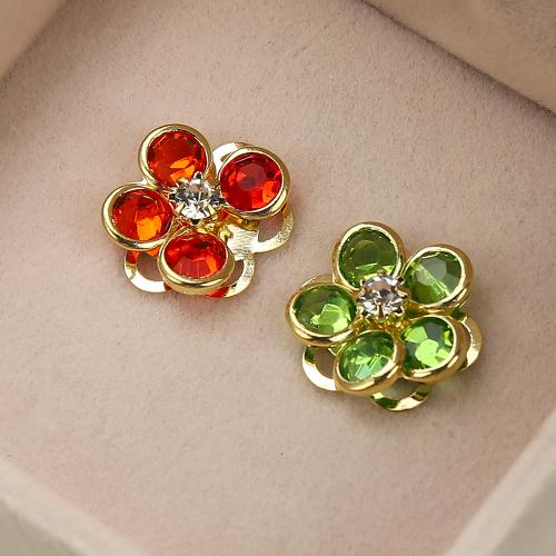 Brass Stud Earring, with Glass, Flower, plated, fashion jewelry & with rhinestone, more colors for choice, nickel, lead & cadmium free, 16.61x5.32x16.41mm, Sold By Pair