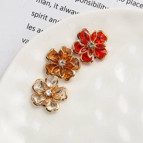 Brass Stud Earring, with Glass, Flower, plated, fashion jewelry & with rhinestone, more colors for choice, nickel, lead & cadmium free, 21.93x6.33x23.54mm, Sold By Pair