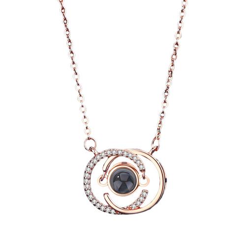 Brass Miniature Projection Necklace, with Glass, plated, fashion jewelry & with rhinestone, more colors for choice, nickel, lead & cadmium free, 11.70x10mm, Length:Approx 40 cm, Sold By PC