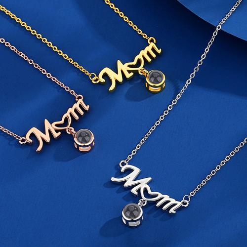 Brass Miniature Projection Necklace, with Glass, plated, fashion jewelry & with rhinestone, more colors for choice, nickel, lead & cadmium free, 21x18mm, Sold By PC