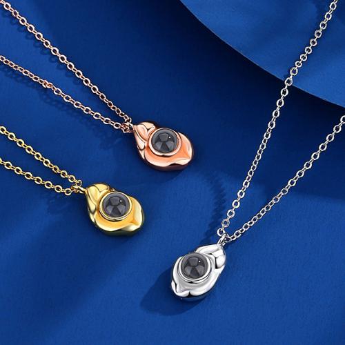 Brass Miniature Projection Necklace, with Glass, plated, fashion jewelry & with rhinestone, more colors for choice, nickel, lead & cadmium free, 13.50x8mm, Length:Approx 40 cm, Sold By PC
