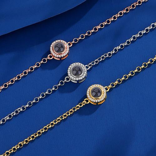 laiton Miniature Projection Bracelet, avec verre, Placage, bijoux de mode & avec strass, plus de couleurs à choisir, protéger l'environnement, sans nickel, plomb et cadmium, 8mm, Vendu par PC