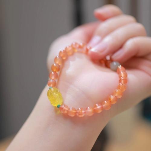 rouge de cerise bracelet, avec cire d'abeille & Acier inoxydable 304, bijoux de mode, couleurs mélangées, 15x11mm, Longueur:Environ 19 cm, Vendu par PC