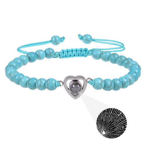 turquoise synthétique Miniature Projection Bracelet, avec Cordon de noeud & verre & laiton, bijoux de mode, plus de couleurs à choisir, 6mm, Longueur:Environ 19 cm, Vendu par PC