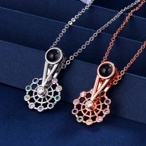 Brass Miniature Projection Necklace, with Glass, Ferris Wheel, plated, fashion jewelry & with rhinestone, more colors for choice, nickel, lead & cadmium free, 25x15mm, Length:Approx 40 cm, Sold By PC
