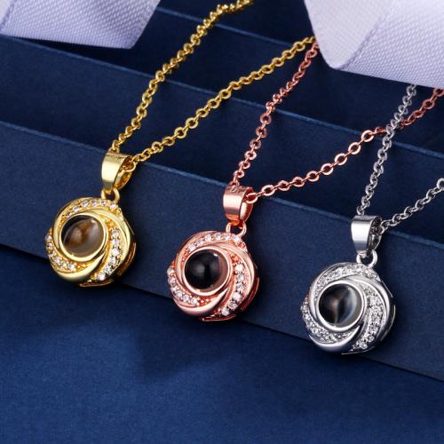 Brass Miniature Projection Necklace, with Glass, Flower, plated, fashion jewelry & with rhinestone, more colors for choice, nickel, lead & cadmium free, 18.70mm, Length:Approx 40 cm, Sold By PC