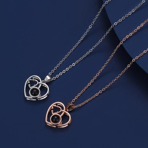 Brass Miniature Projection Necklace, with Glass, Heart, plated, fashion jewelry, more colors for choice, nickel, lead & cadmium free, 21x15mm, Length:Approx 40 cm, Sold By PC