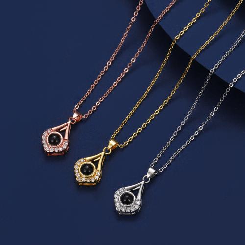 Brass Miniature Projection Necklace, with Glass, plated, fashion jewelry & with rhinestone, more colors for choice, nickel, lead & cadmium free, 23x12mm, Length:Approx 40 cm, Sold By PC