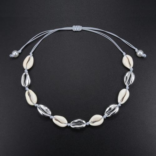 Nácar collar, con cordón poliéster & aleación de zinc, hecho a mano, Estilo bohemio & para mujer, más colores para la opción, longitud:aproximado 47.2 Inch, Vendido por UD