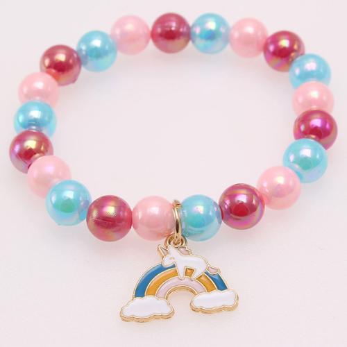Acrylic Bracelet, with Plastic Pearl & Tibetan Style, plated, Girl & different styles for choice & enamel & with rhinestone, Length:Approx 6.3 Inch, Sold By PC