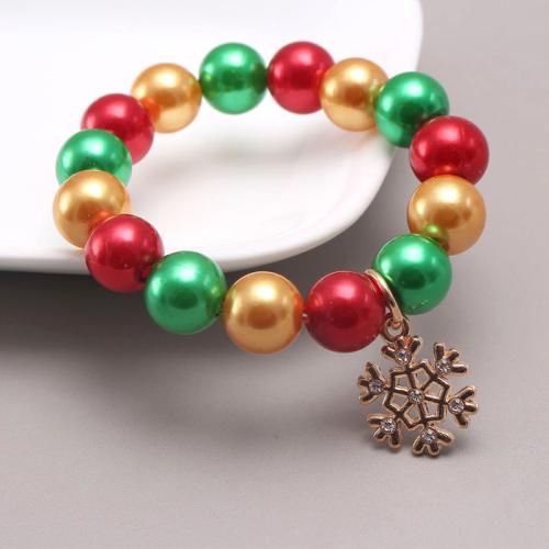 Acrylic Bracelet, with ABS Plastic Pearl & Tibetan Style, plated, Christmas Design & Girl & different styles for choice & enamel & with rhinestone, Length:Approx 6.3 Inch, Sold By PC