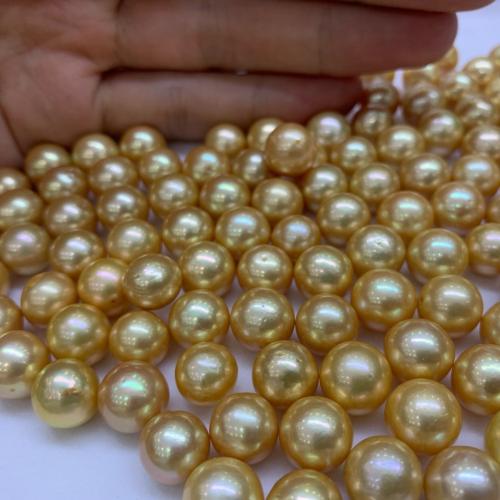 Natürliche Süßwasser, lose Perlen, Natürliche kultivierte Süßwasserperlen, Etwas rund, DIY & halbgebohrt, goldfarben, 10-11MM, verkauft von PC