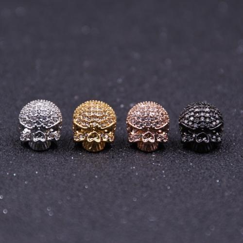 Cubic Zirconia Micro Pave Brass Beads, Skull, plated, DIY & micro pave cubic zirconia, more colors for choice, nickel, lead & cadmium free, Sold By PC