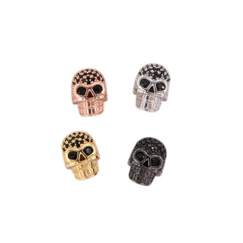 Cubic Zirconia Micro Pave Brass Beads, Skull, plated, DIY & micro pave cubic zirconia, more colors for choice, nickel, lead & cadmium free, Sold By PC