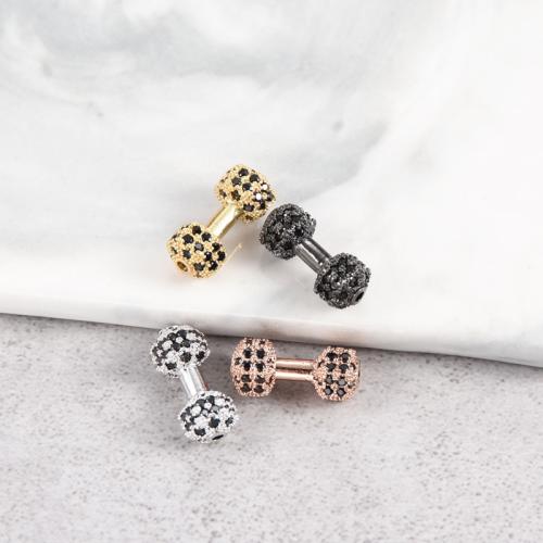 Cubic Zirconia Micro Pave Brass Beads, Barbell, plated, DIY & micro pave cubic zirconia, more colors for choice, nickel, lead & cadmium free, Sold By PC