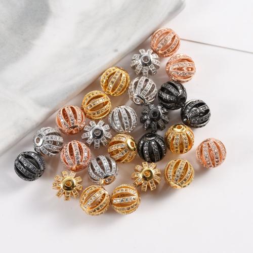 Cubic Zirconia Micro Pave Brass Beads, plated, DIY & micro pave cubic zirconia & hollow, more colors for choice, nickel, lead & cadmium free, Sold By PC