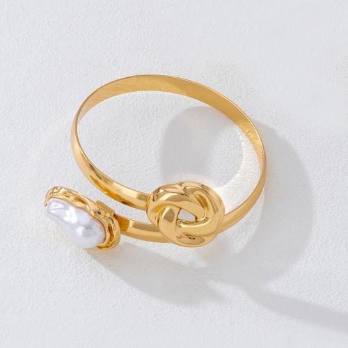Stainless Steel Bangle, 304 Stainless Steel, with Plastic Pearl, gold color plated, Adjustable & fashion jewelry, more colors for choice, 60x60x20mm, Sold By PC