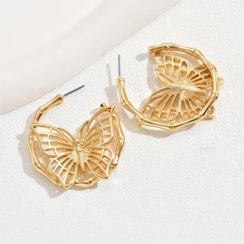 Tibetan Style Stud Earring, gold color plated, fashion jewelry & hollow, golden, 42x38x10mm, Sold By Pair