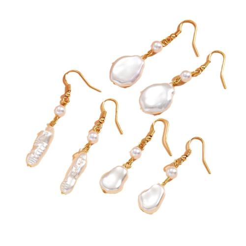 Tibetan Style Drop Earrings, with Plastic Pearl, irregular, gold color plated, fashion jewelry, golden, Sold By Pair