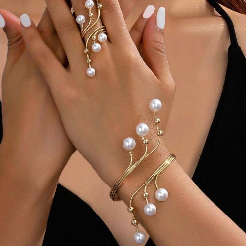 Conjuntos de joyería de acero inoxidable, acero inoxidable 304, con Perlas plásticas, chapado en color dorado, más colores para la opción, Vendido por Set