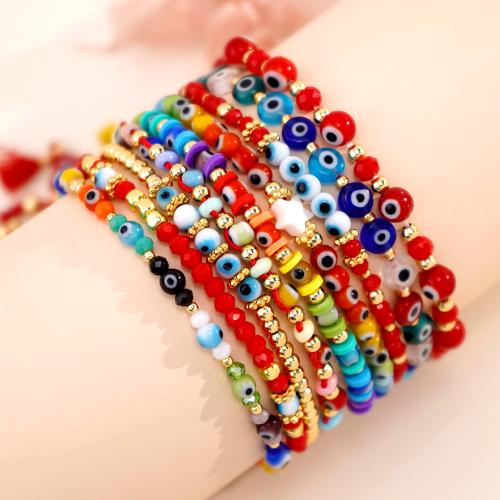 Mal pulsera ojo, Cristal de murano, con aleación de zinc, chapado en color dorado, tres piezas & Joyería, más colores para la opción, 3PCs/Set, Vendido por Set