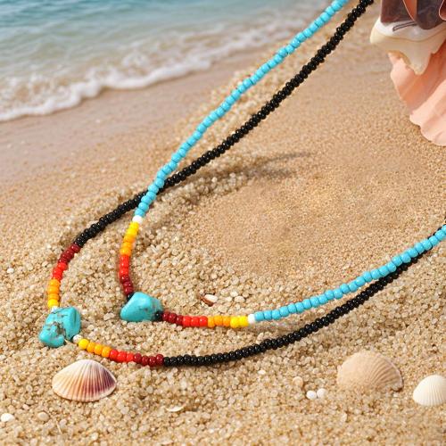 Glass Seed Beads Necklace, Natural Stone, with Seedbead, gold color plated, fashion jewelry, more colors for choice, Sold By Strand