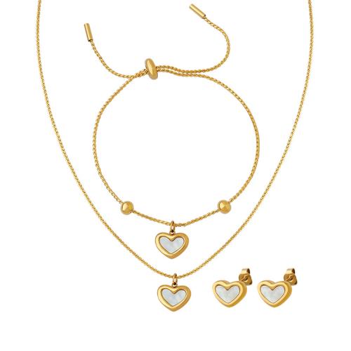 304 Stainless Steel Jewelry Set, with White Shell, 18K gold plated, fashion jewelry & different styles for choice & for woman, Sold By PC