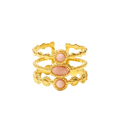 Stainless Steel Finger Ring, 304 Stainless Steel, with Ruby, 18K gold plated, three layers & fashion jewelry & for woman, Sold By PC