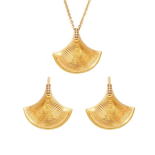 Titanium Steel Jewelry Set, Shell, plated, different styles for choice & micro pave cubic zirconia & for woman, more colors for choice, Sold By PC